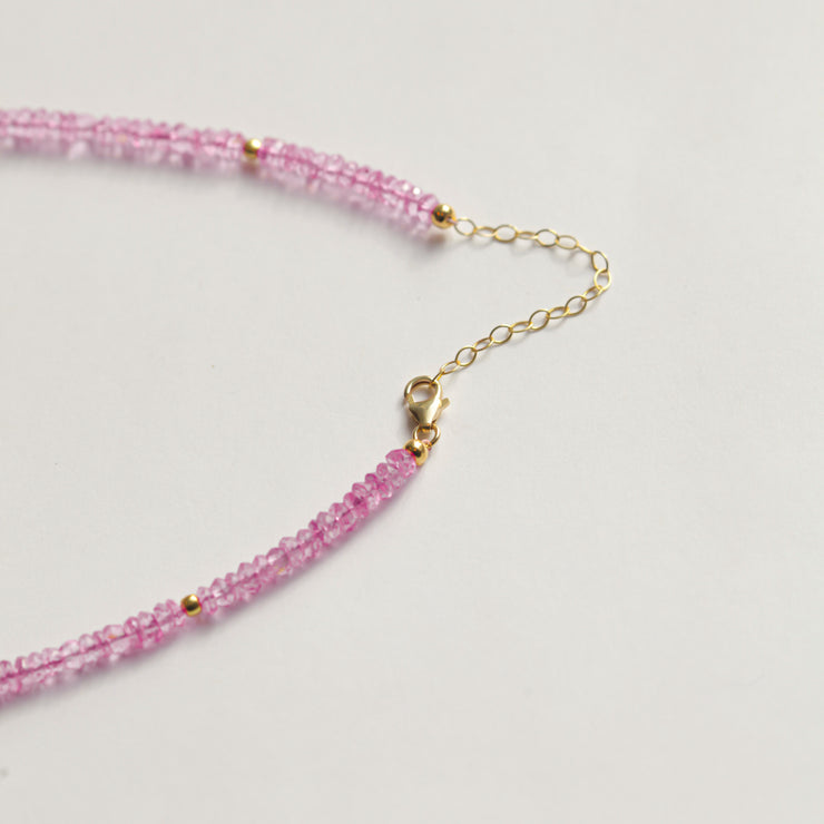 Pink Toumraline Beaded Gemstone Necklace- Moon Cycle