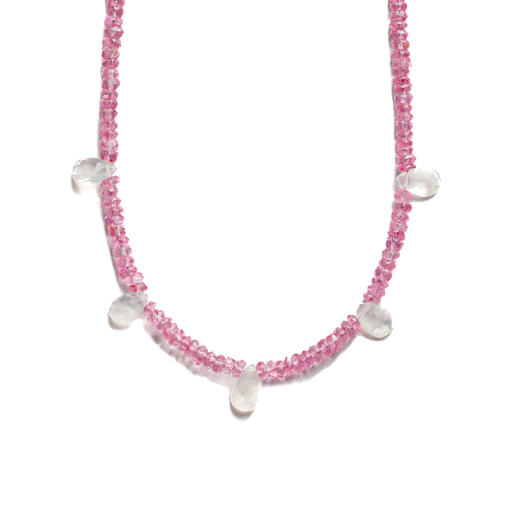 Pink Tourmaline and Moonstone Beaded Gemstone Necklace- Felicity