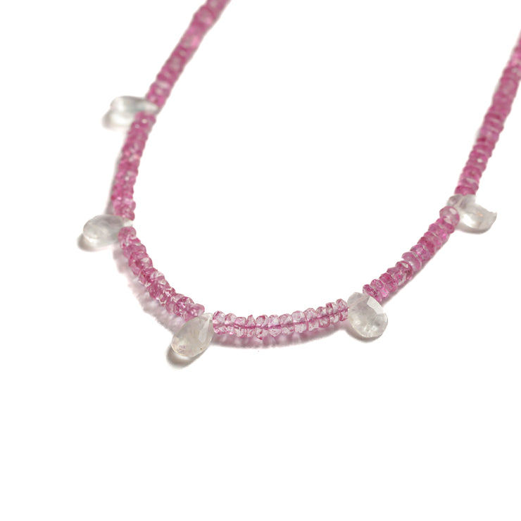 Pink Tourmaline and Moonstone Beaded Gemstone Necklace- Felicity