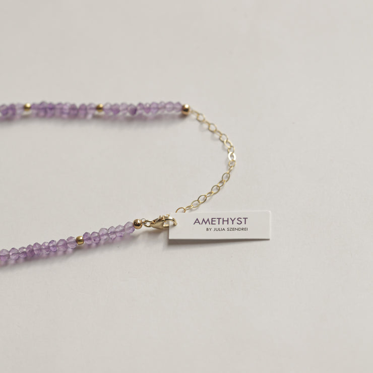 Amethyst Beaded Gemstone Necklace- Moon Cycle