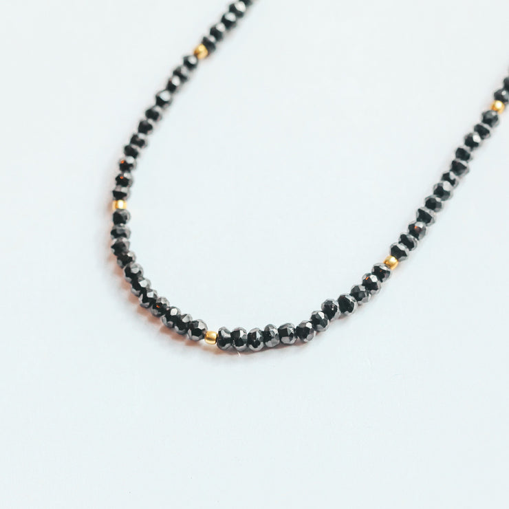 Black Garnet Beaded Gemstone Necklace- Moon Cycle