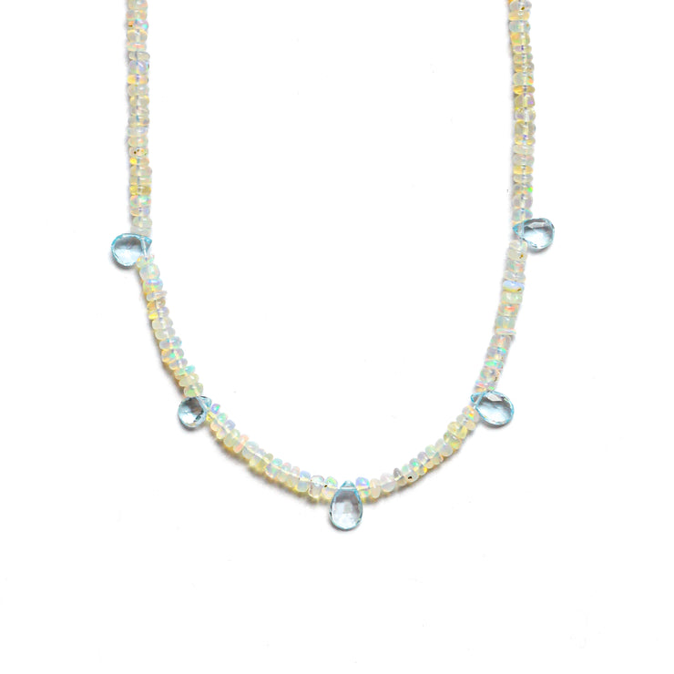 Opal and Aquamarine Beaded Gemstone Necklace-Felicity