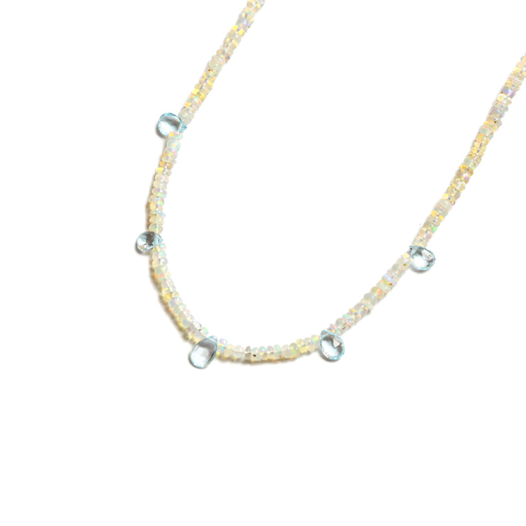 Opal and Aquamarine Beaded Gemstone Necklace-Felicity