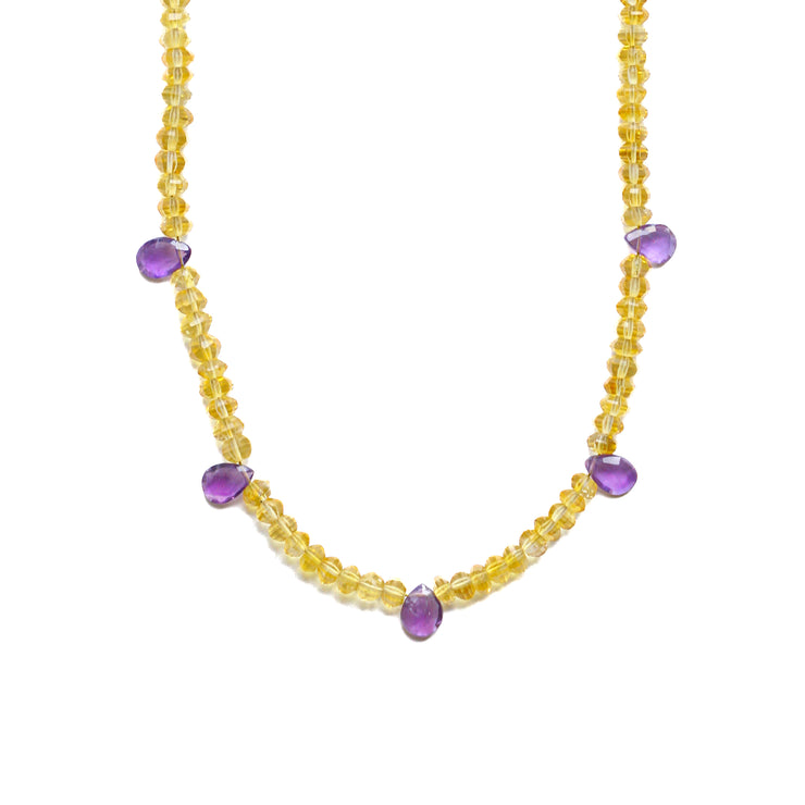 Citrine and Amethyst Beaded Gemstone Necklace- Felicity