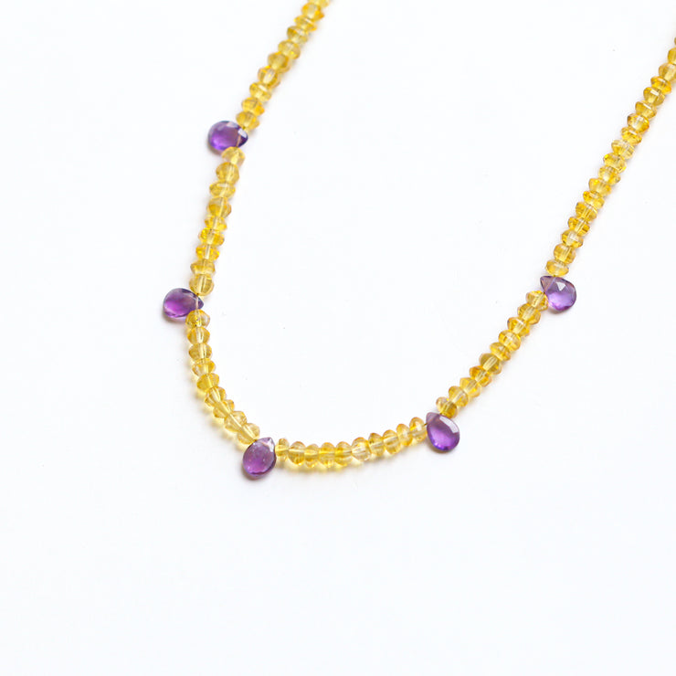 Citrine and Amethyst Beaded Gemstone Necklace- Felicity