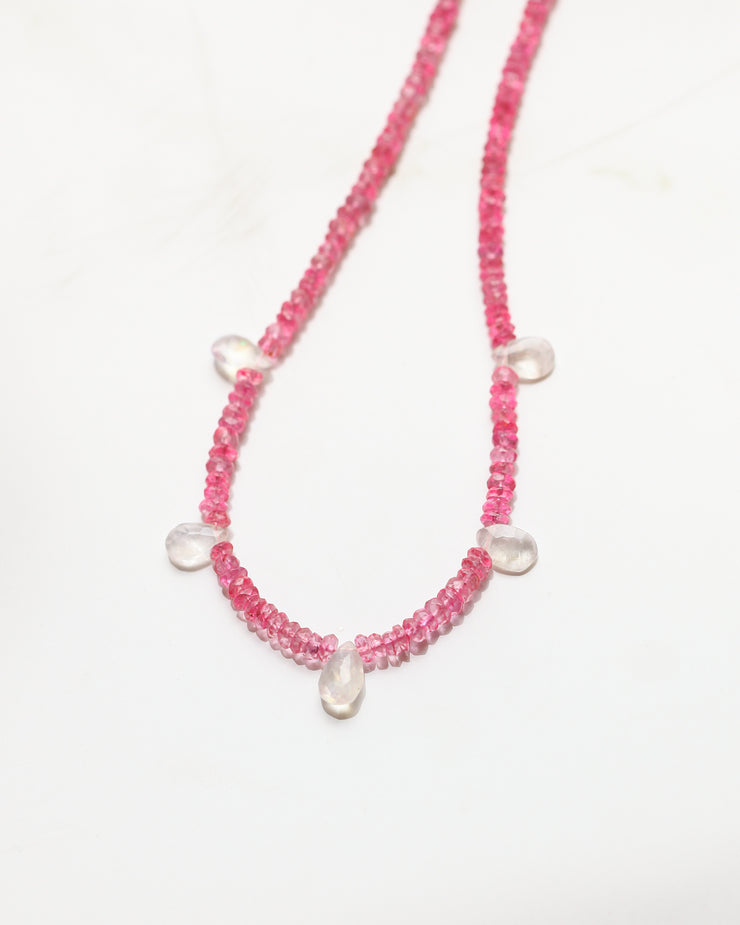 Pink Tourmaline and Moonstone Beaded Gemstone Necklace- Felicity