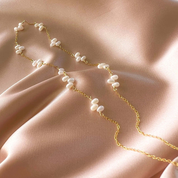 Gold Bead Pearl Layering Necklace
