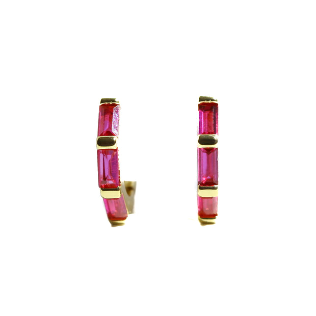 Stacked Ruby Gold Hoops