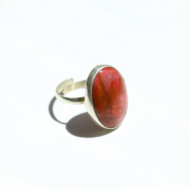 Red Labradorite Adjustable Gemstone Ring