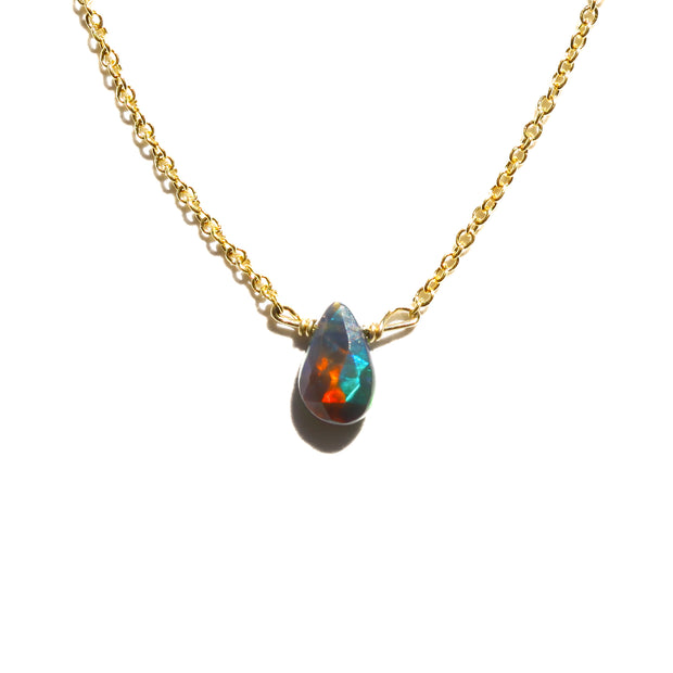 Black Fire Opal Little Gemstone Necklace