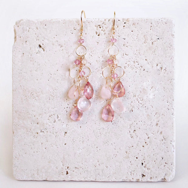 Pink Gemstone Waterfall Earrings