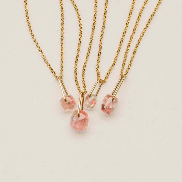 Pink Watermelon Tourmaline Drop Necklace