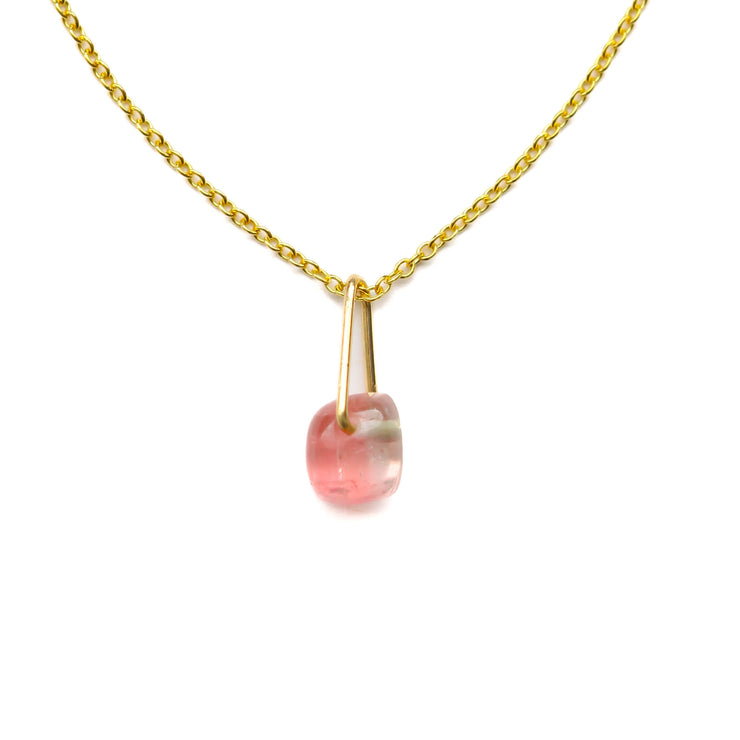 Pink Watermelon Tourmaline Drop Necklace