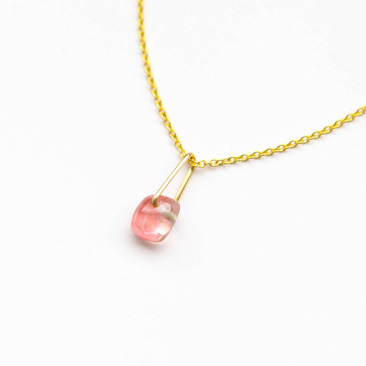 Pink Watermelon Tourmaline Drop Necklace