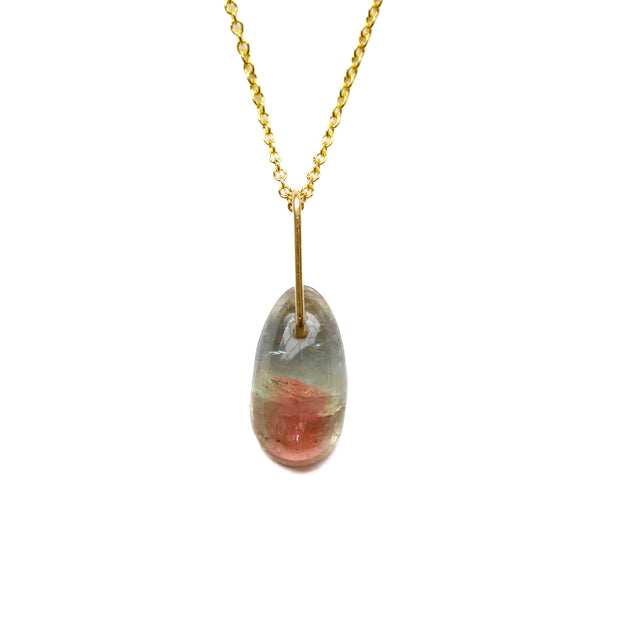 Watermelon Tourmaline Drop Necklace- O