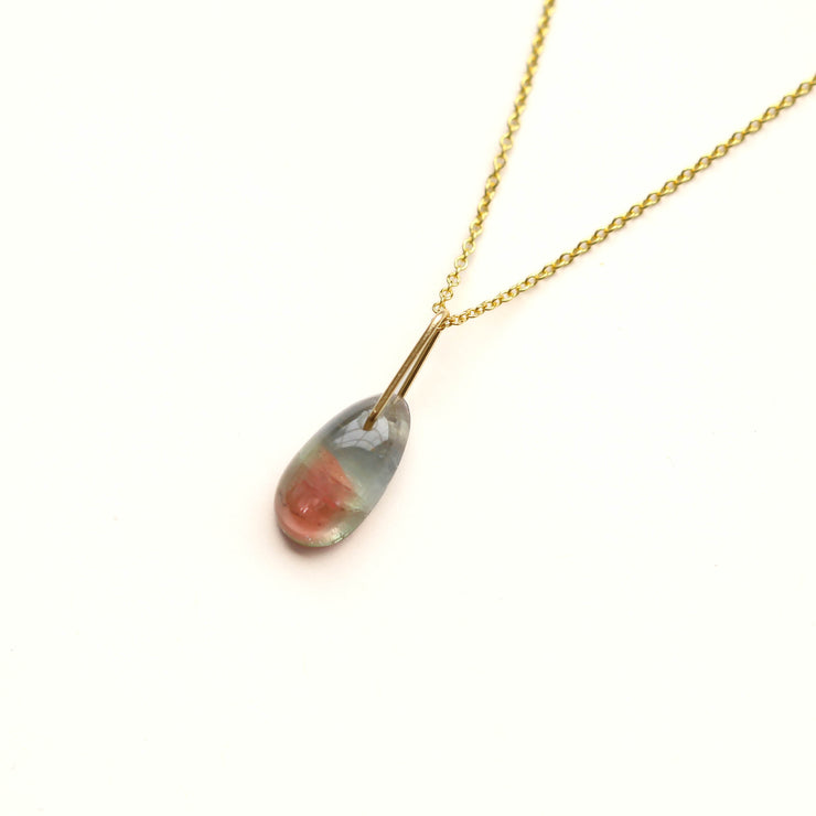 Watermelon Tourmaline Drop Necklace- O