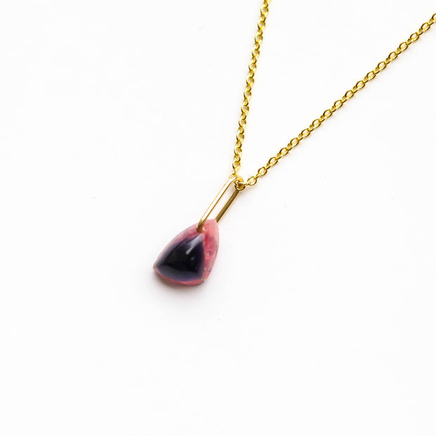 Black Watermelon Tourmaline Drop Necklace-J