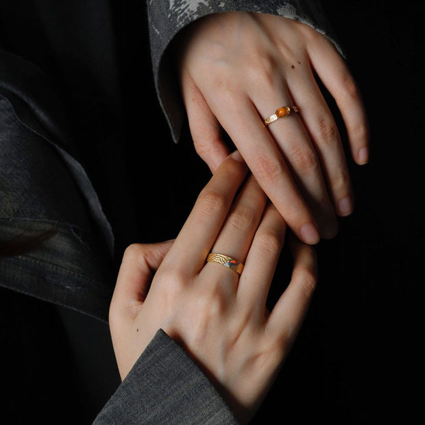 The Golden Age - Ornamental Filigree Fire Opal Engagement Ring 18K Gold