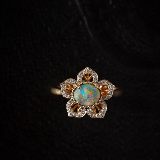 Love From Dynasty - Black Opal Diamond Engagement Ring 18K Yellow Gold