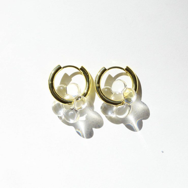 White Flower Acrylic Gold Hoops