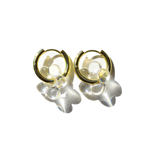 White Flower Acrylic Gold Hoops