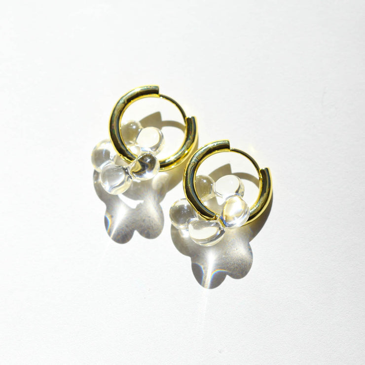 White Flower Acrylic Gold Hoops