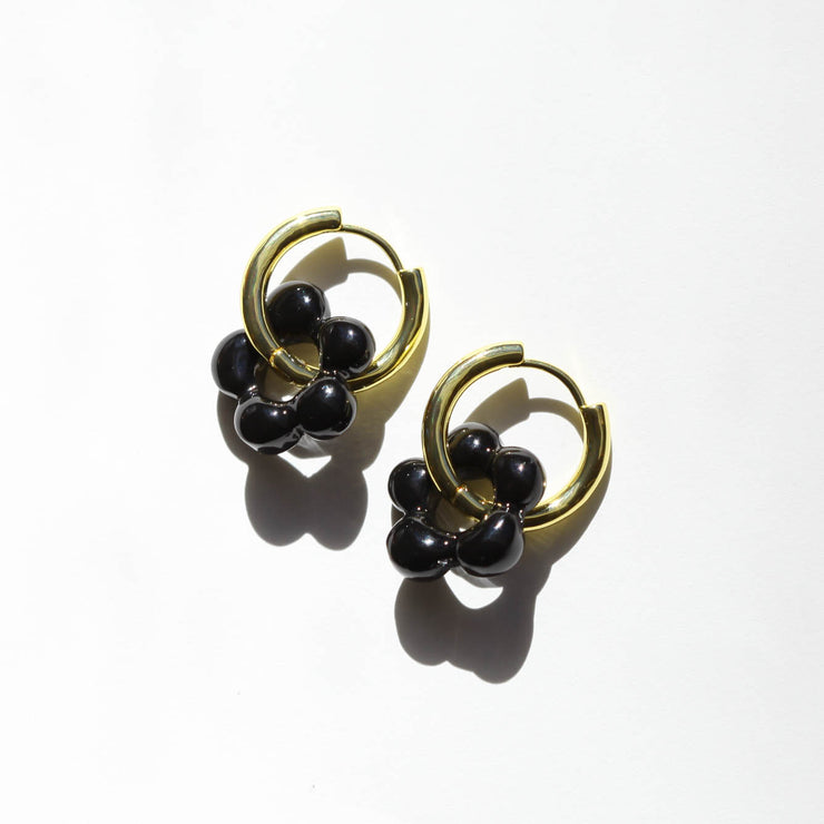 Black Flower Acrylic Gold Hoops