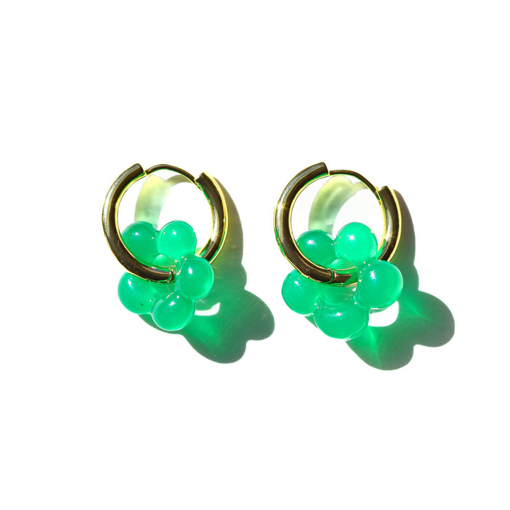 Green Flower Acrylic Gold Hoops