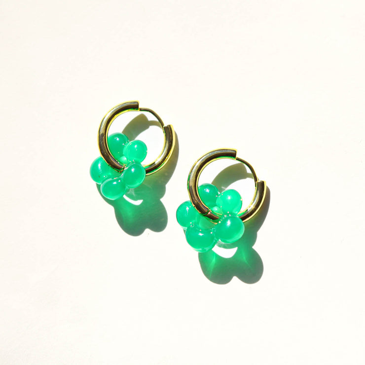 Green Flower Acrylic Gold Hoops