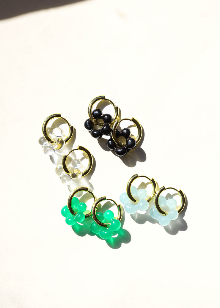 Green Flower Acrylic Gold Hoops