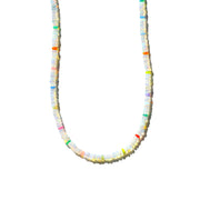 Rainbow Opal Beaded Gemstone Necklace- Bright White