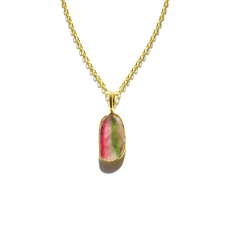 Watermelon Tourmaline Slice Necklace