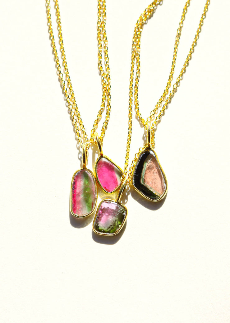 Watermelon Tourmaline Slice Necklace