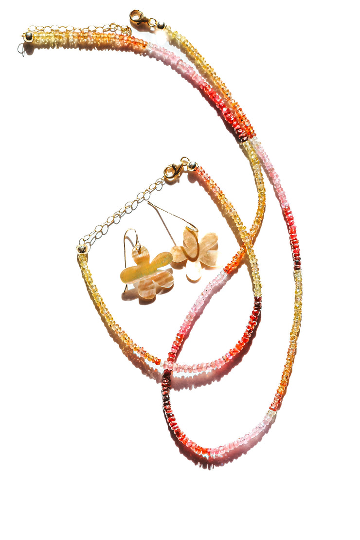 Yellow and Ombre Pink Sapphire Beaded Necklace