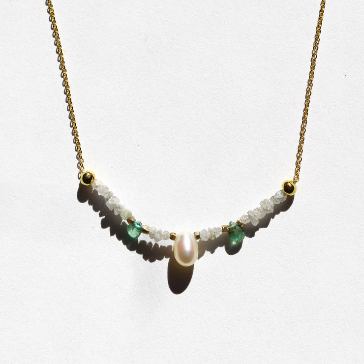 Diamond and Pearl Bar Necklace