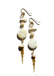 Moon Pearl and Herkimer Diamond Earrings