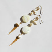 Moon Pearl and Herkimer Diamond Earrings