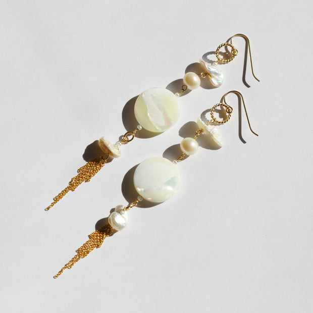 Moon Pearl and Herkimer Diamond Earrings