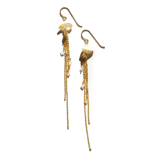 Heishi Pearl and Herkimer Diamond Fireworks Earrings