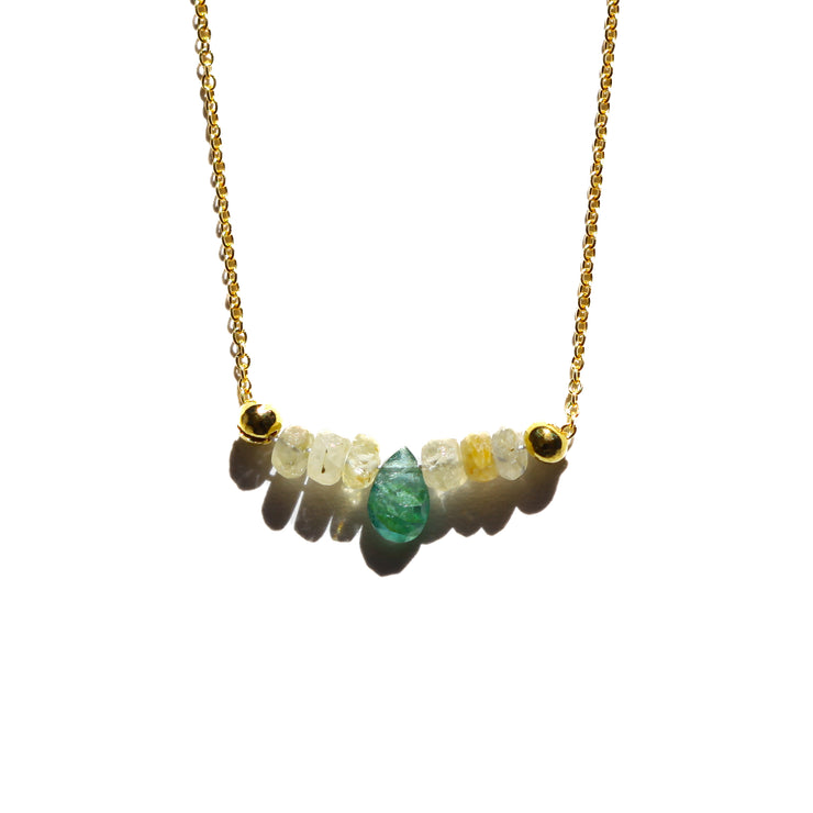 Yellow Diamond and Emerald Bar Necklace