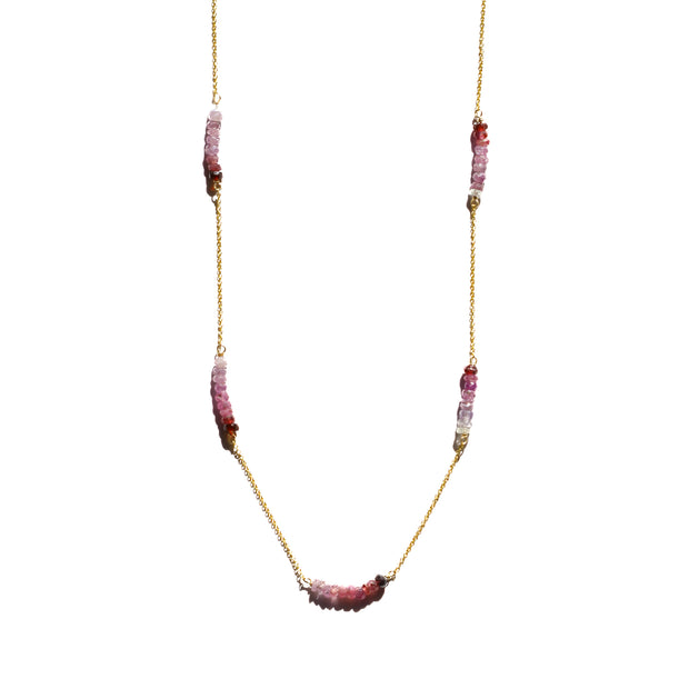 Ombre Pink Sapphire Long Sunrise Necklace