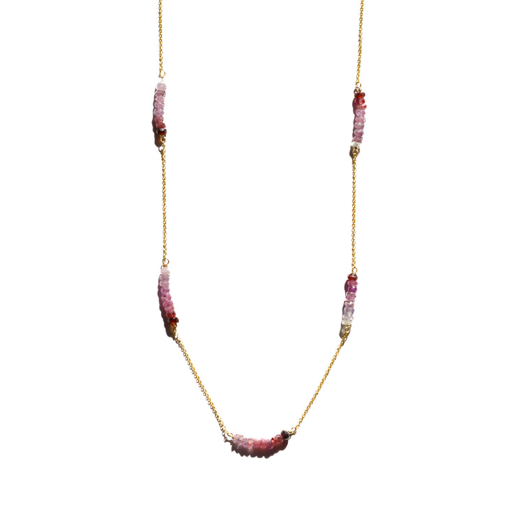 Ombre Pink Sapphire Long Sunrise Necklace
