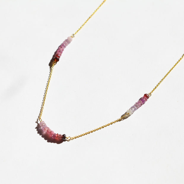 Ombre Pink Sapphire Long Sunrise Necklace