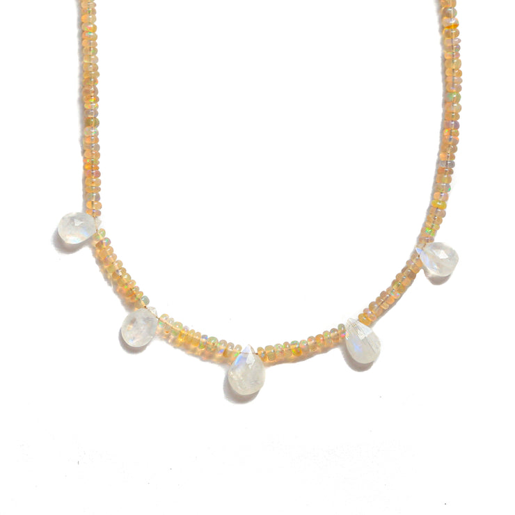 Opal and Moonstone Beaded Gemstone Necklace-Felicity