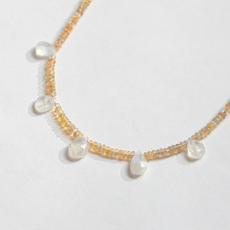 Opal and Moonstone Beaded Gemstone Necklace-Felicity