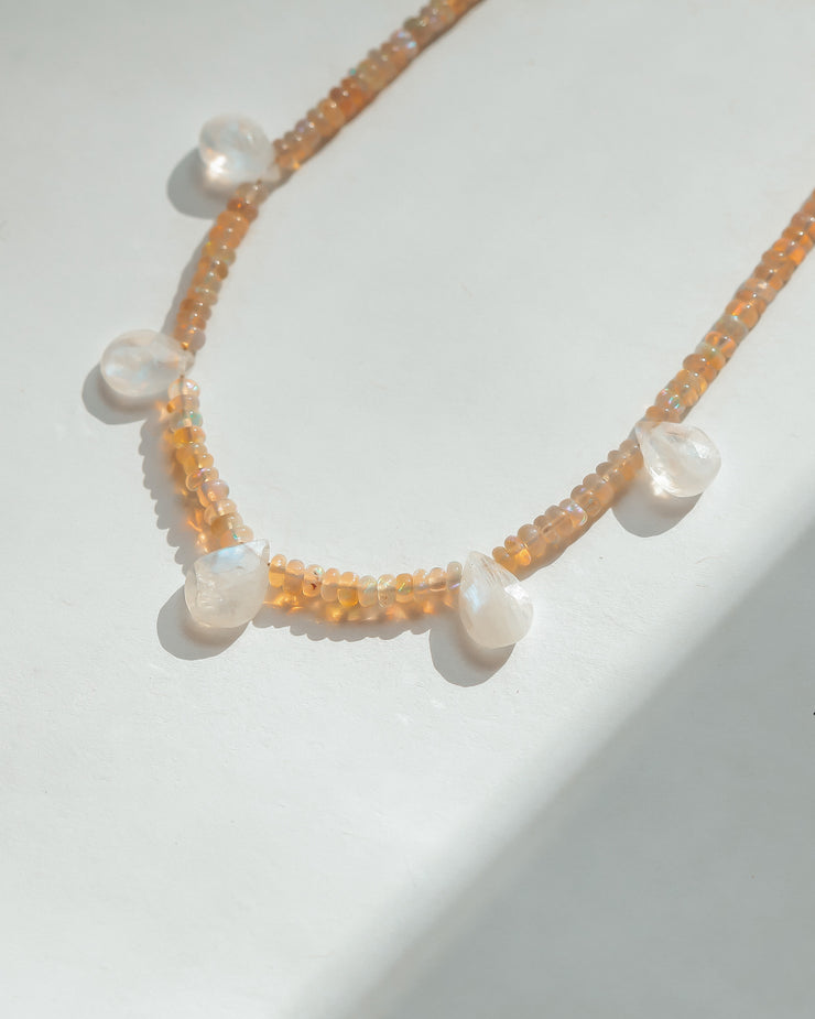 Opal and Moonstone Beaded Gemstone Necklace-Felicity