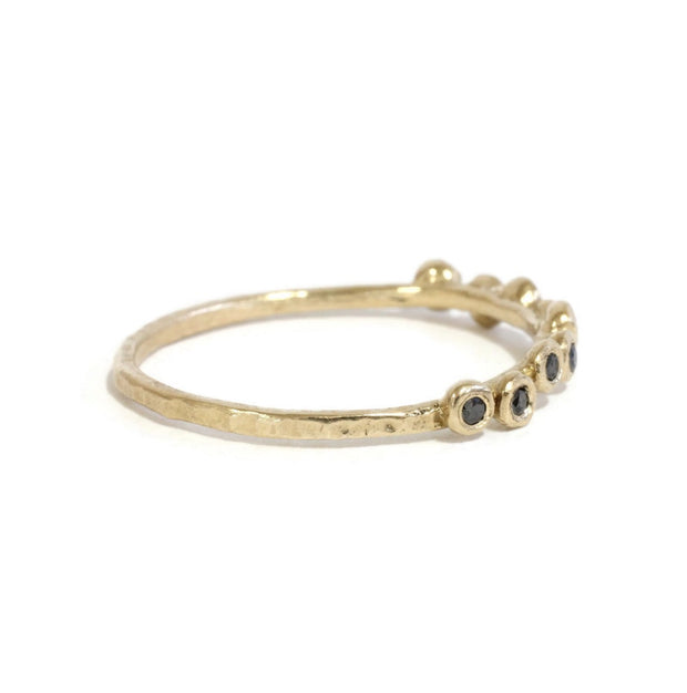 9 Black Diamond Hammered Ring -R186YGBK, R186RGBK, R186WGBK