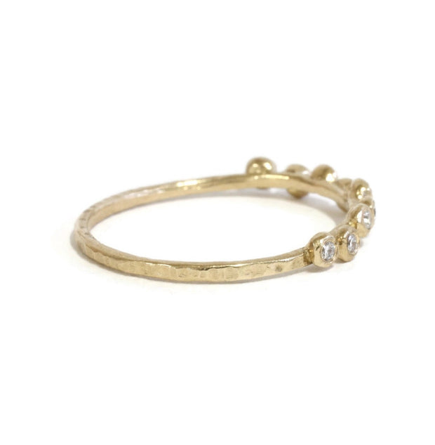 9 White Diamond Hammered Ring -R186YGW, R186RG, R186WG