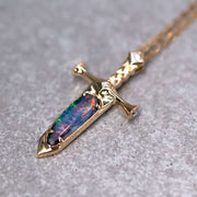 Knight Sword - Boulder Opal & Princess Cut Diamond Necklace 18K Yellow Gold