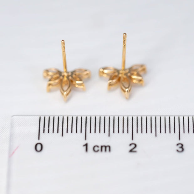 Lotus Water Lily Design Opal Diamond Earrings 14K Yellow Gold